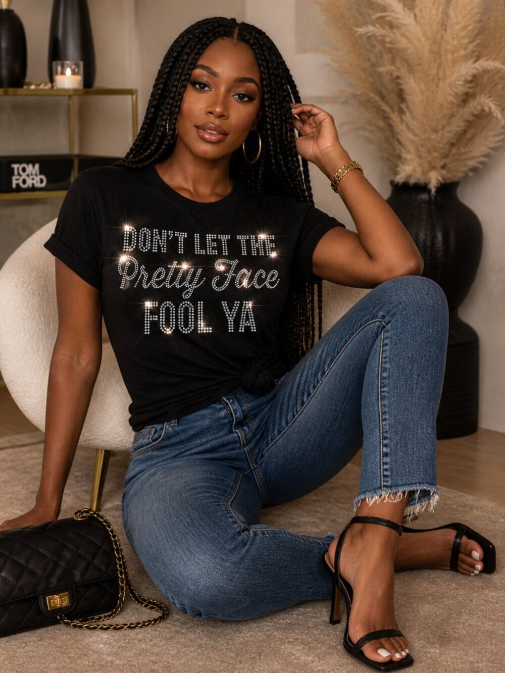 ✨ Rhinestone “Don’t Let the Pretty Face Fool Ya” Graphic Tee ✨ - Picture 2 of 3